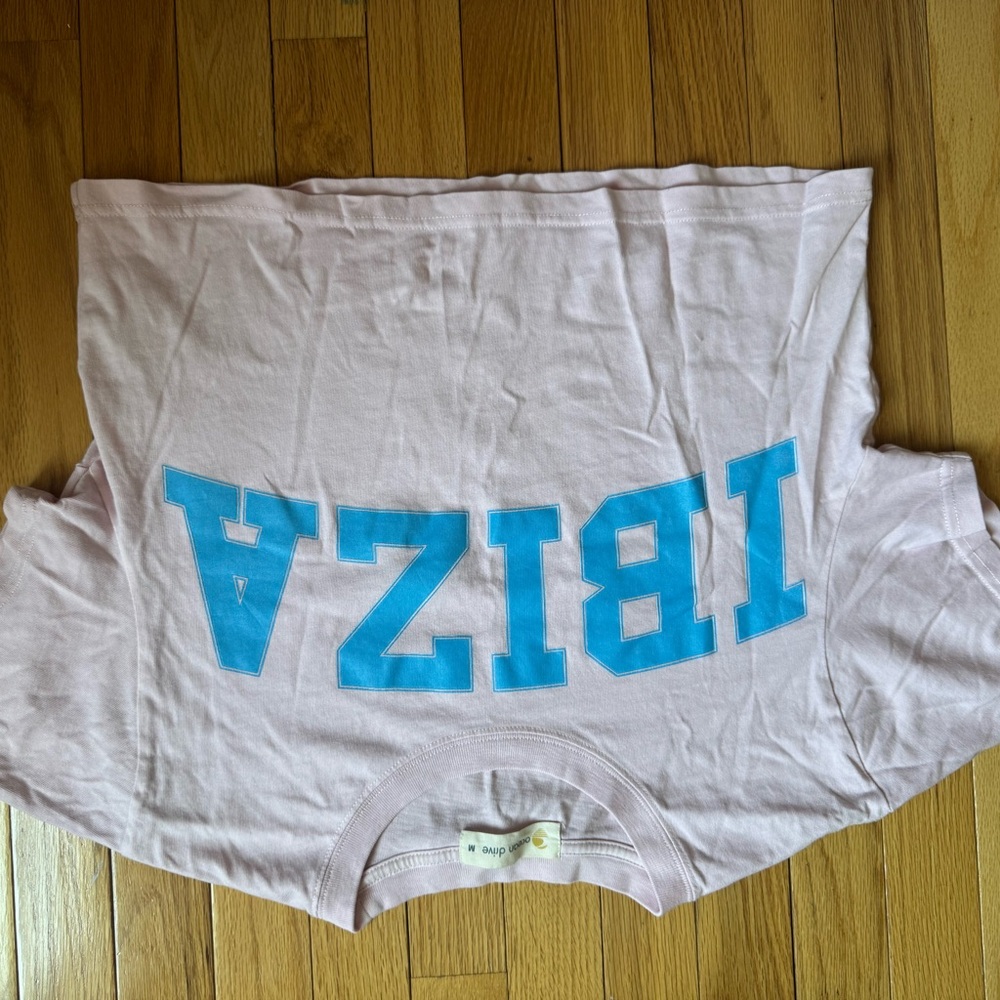 Ocean Drive Light Pink Crop Top with Blue Ibiza Print